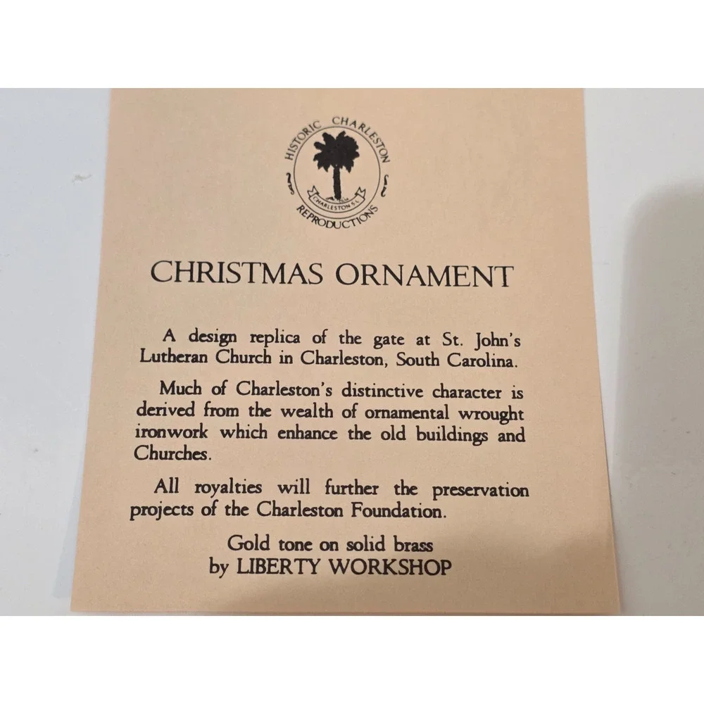 St. John's Lutheran Church in Charleston, SC Ornament Gold On Brass 3
